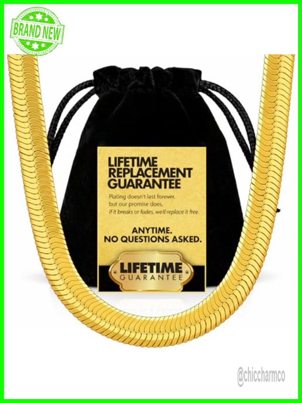 9mm Flexible Herringbone Chain Necklace Real Gold Plated USA
